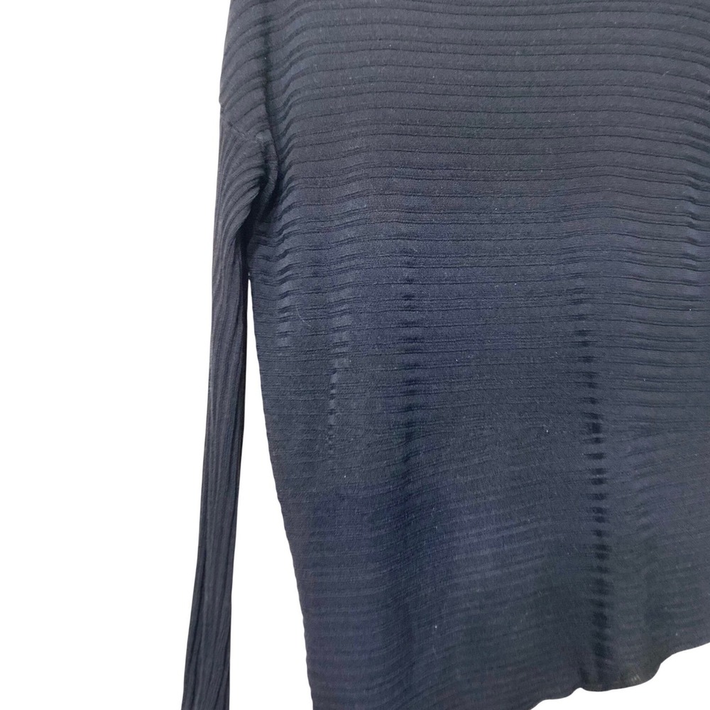 Eileen Fisher Womens Black Sheer Knit Asymmetrical Hem Long Sleeve Top Small - Picture 2 of 5